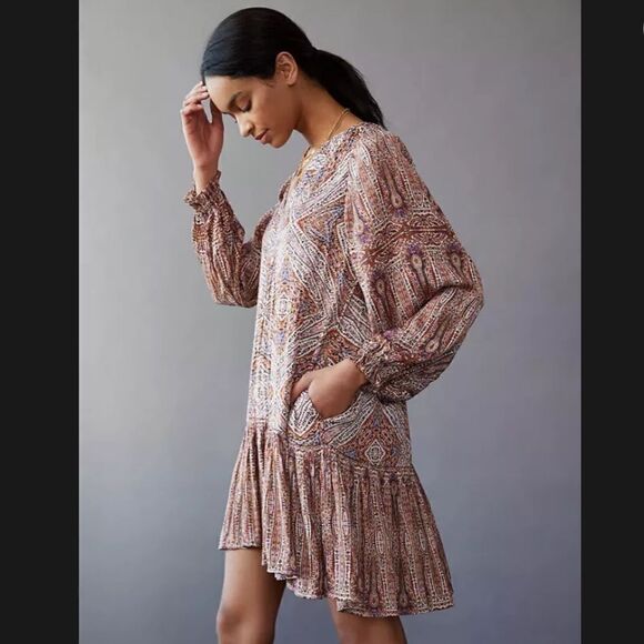 Anthropologie Sabia Flounced Tunic Mini Dress Size S - Picture 2 of 6